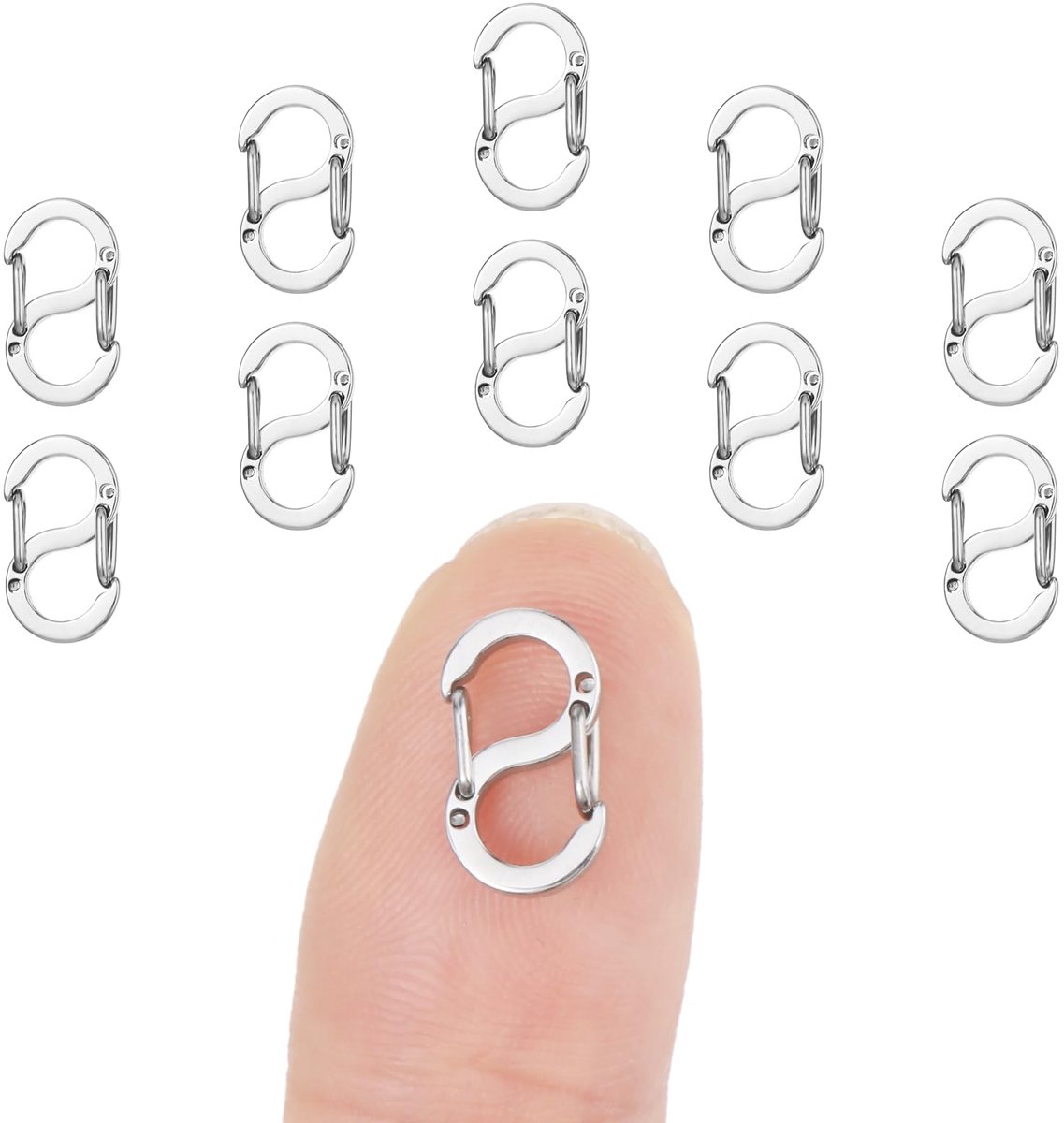 Karabijnsluitingen met dubbele opening, roestvrijstalen halsketting-armbandverkorter, metalen sluitingen, sluitingen voor halsketting-clip, armbandconnectoren (zilver)
