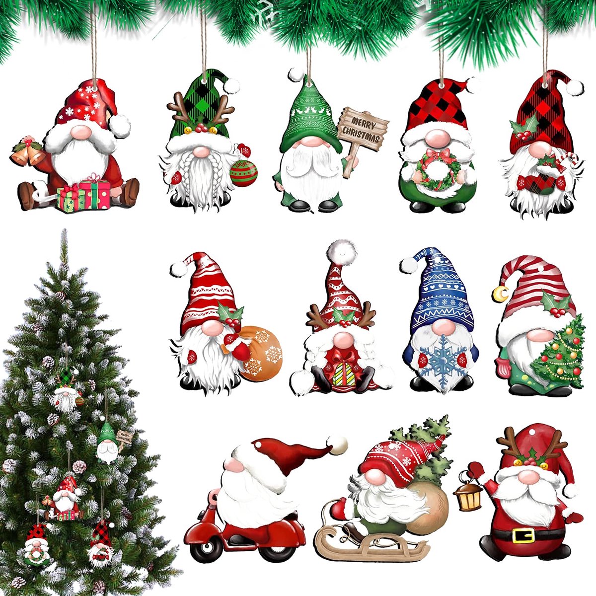 Kersthanger houten kabouter kerstboomversiering kerstdecoratie leuke kerstman hanger kerstdecoratie houten hanger Kerstmis voor kerstboom decoratie