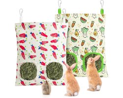 Hooizakken voor Konijnen - Hooivoeder Cavia - Voer Vers Houden - 2 Gaten Ontwerp - 28x25 cm - Rood Groen