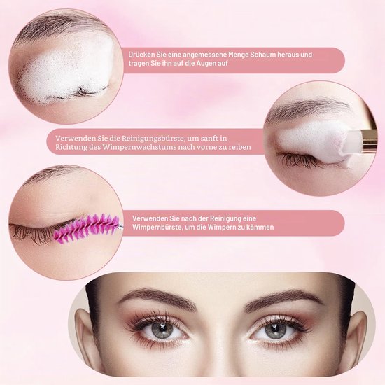 Flessenborstels set, inclusief 10 stuks wimperborstels, 10 stuks wimperborstel buizen, 10 stuks wimpershampoo schuimdispenser fles, 10 stuks wimper aftercare tasjes — afbeelding 3