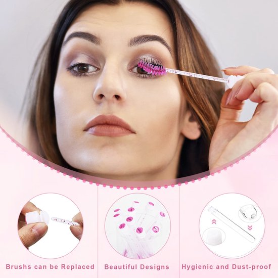 Flessenborstels set, inclusief 10 stuks wimperborstels, 10 stuks wimperborstel buizen, 10 stuks wimpershampoo schuimdispenser fles, 10 stuks wimper aftercare tasjes — afbeelding 2
