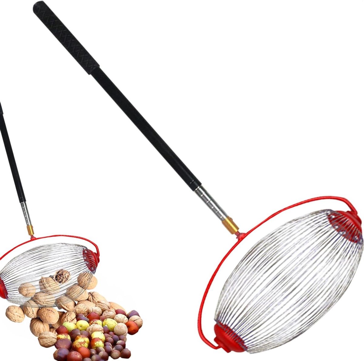 Notenverzamelaar Roestvrij Staal - Notenplukker Grijper - Fruit Oogsten - Telescopisch Verstelbaar - 38.5 x 28 x 17.8 cm - Zilver