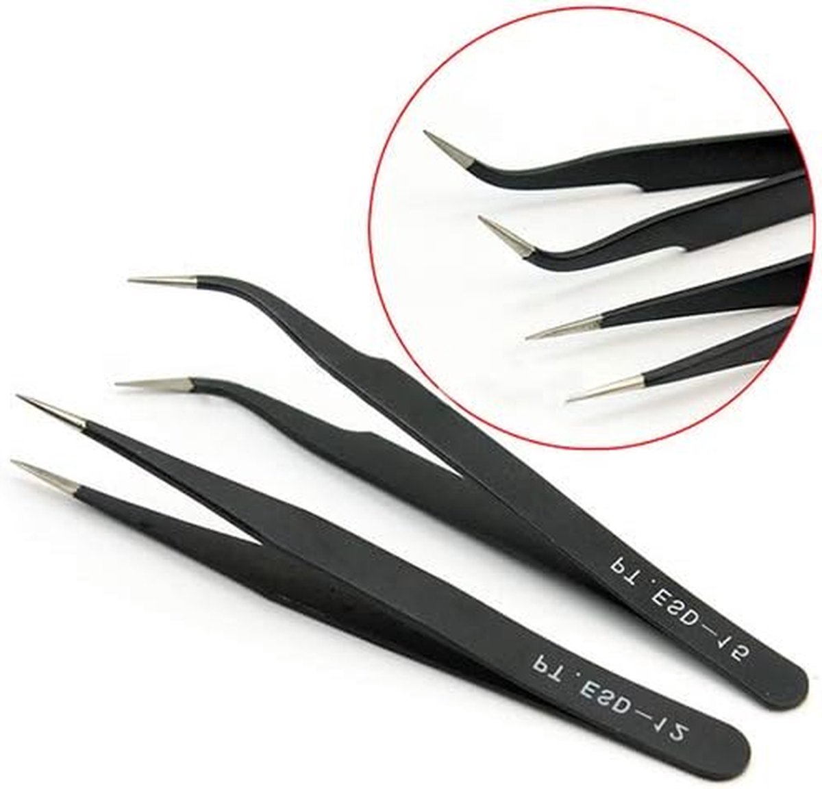 Precisie Pincet Set - Wimper Pincet - Nail Art - Fijne Puntige Tips - 120 mm - Zilver