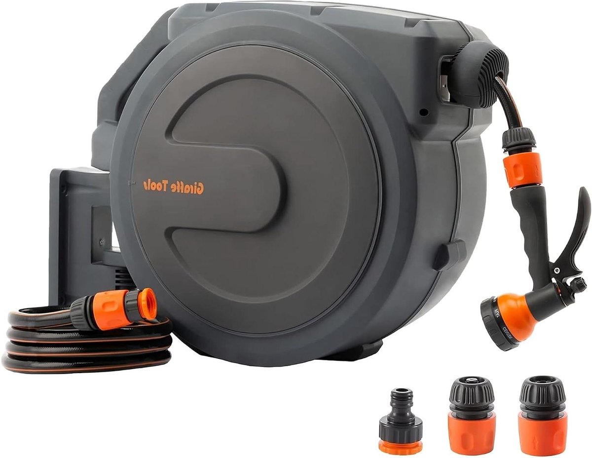 Intrekbare Slanghaspel - Wandslanghaspel Tuinslang - Tuin Besproeien - Automatisch Terugtreksysteem - 25+2m - Grijs