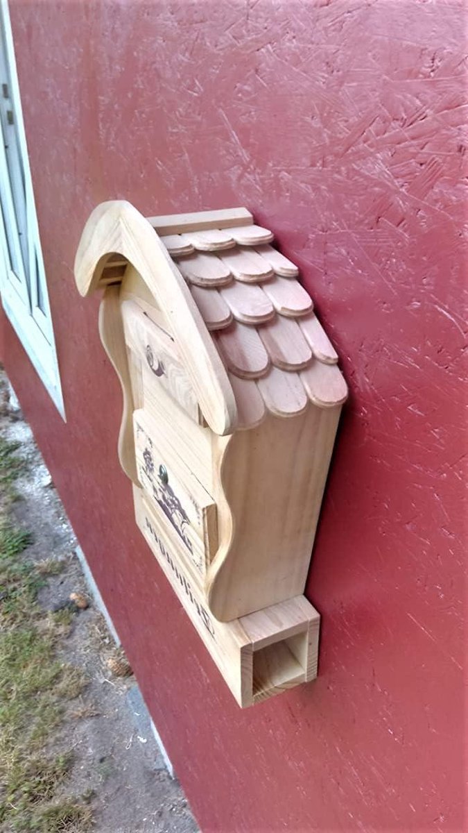 Houten brievenbus - Brievenbus met krantenvak - Post ontvangen - Handgemaakt 16mm hout - 57x55x15 cm - Natuur