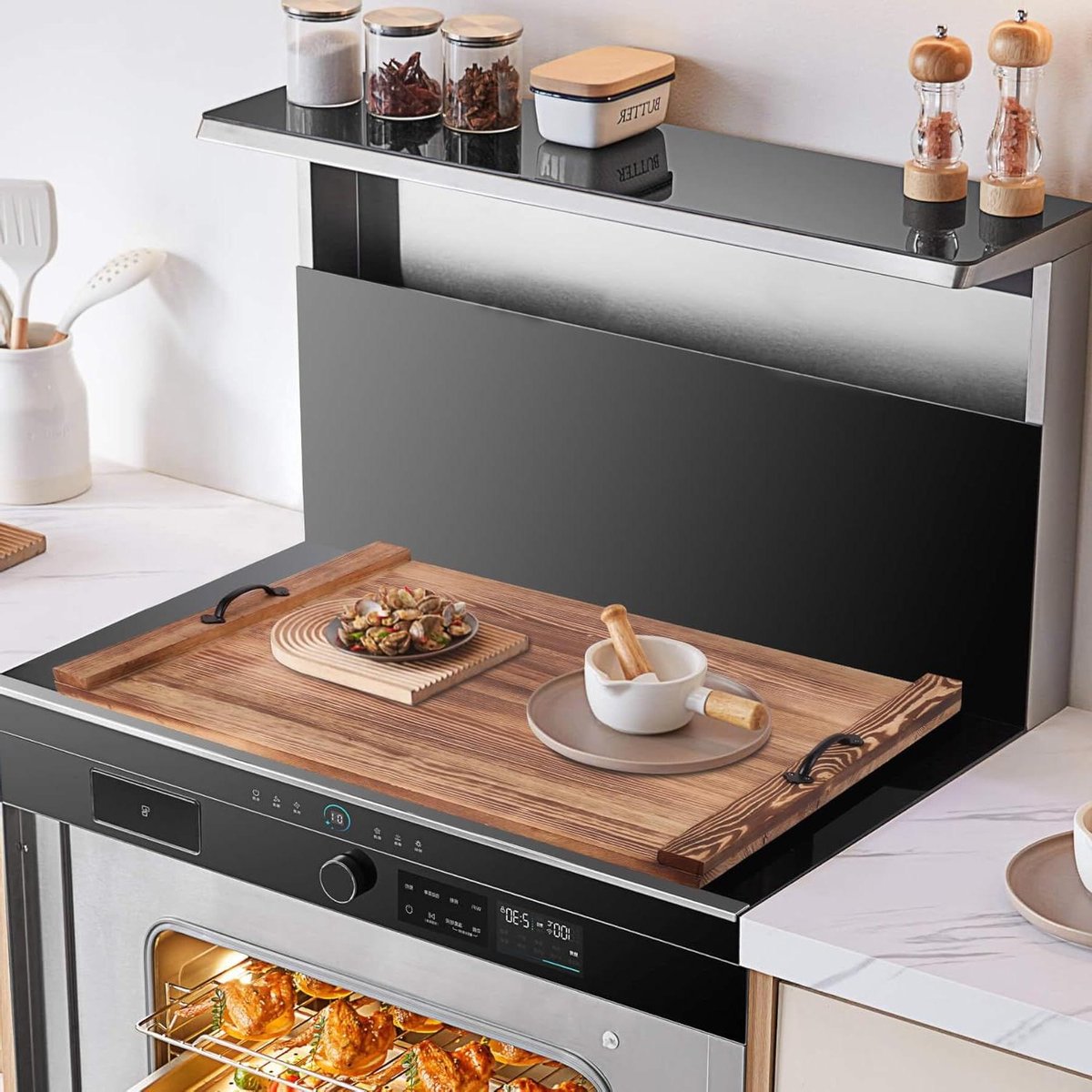 Hout Kookplaat Deksel - Noodle Board Werkblad Vergroter - Extra Keukenruimte - Met Handgrepen - 80 x 55 cm