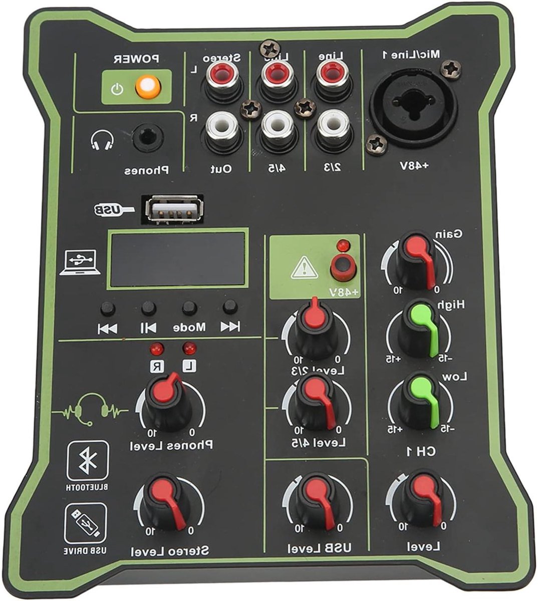 5 Kanaals Mixer - Mengpaneel Stereo - Muziek Opnemen - Ingebouwde Bluetooth - 18 x 17 x 6 cm - Zwart