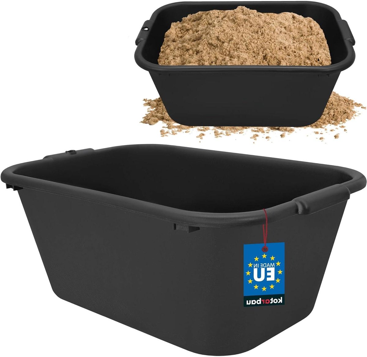 Mortelbak Rechthoekig - Bouwemmer Gietemmer - Bouwwerkzaamheden Tuinieren - Versterkte Kunststof - 55 Liter - Zwart