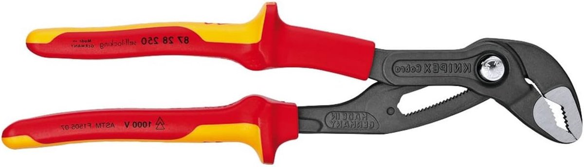 Waterpomptang - Griptang Tang - Klusserij - Geïsoleerd tot 1000V - 250 mm - Zwart Geel Rood