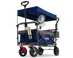 AREBOS Premium Bolderkar Opvouwbaar - Bolderkar - 100 kg - met Dak Blauw/ Grijs