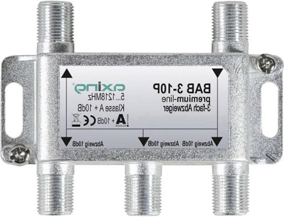 Kabel Splitter - Aftakking Verdeelstuk - Signaal Verdelen - Hoge Afscherming Klasse A+ - 10dB - Metaal