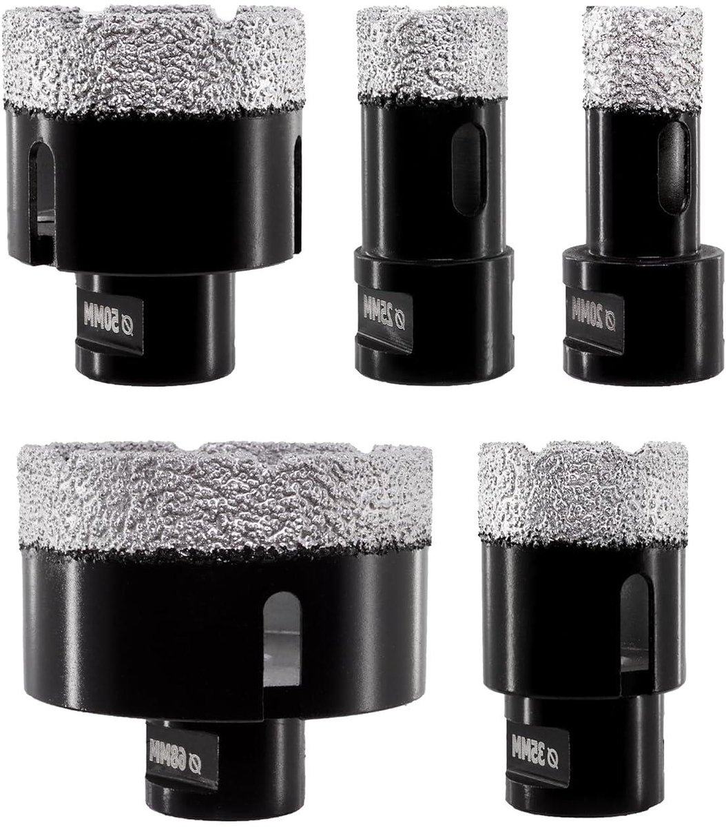 Diamant Boor Set - Diamantboren Gatzagen - Tegels Boren - Vacuüm Gesoldeerde Diamant - 5 stuks 20-68 mm - Zilver
