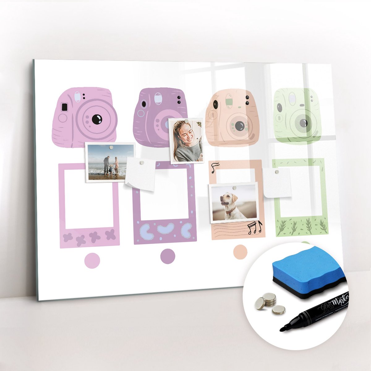 Tulup Whitebord - Camera-set - 100 x 70 cm - Veelkleurig Memobord Keuken - Gratis 5 Sterke Magneten + Whiteboard Marker & Wisser - Industrieel Wandbord - Magnet Board - Ideeënbord Thuiswerkplek