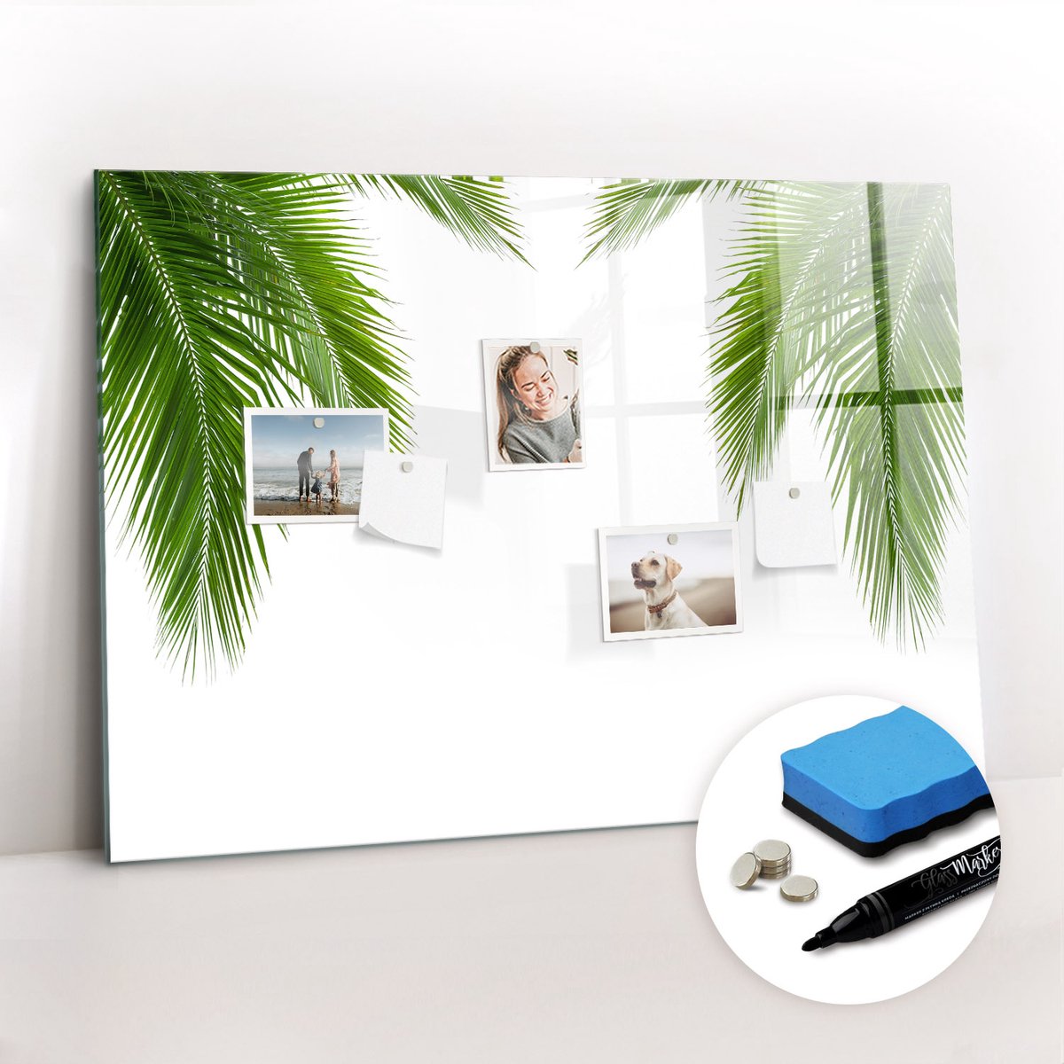 Tulup Whitebord - Palmbladeren natuur - 100 x 70 cm - Groente Magneetbord Foto - Gratis 5 Sterke Magneten + Whiteboard Marker & Wisser - Scandinavisch Design Bord - Memobord Keuken - Organiseer Je Bureau