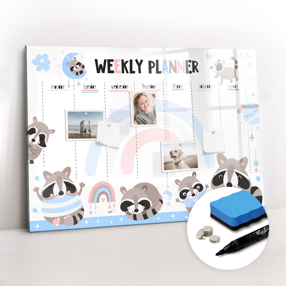 Tulup Whitebord - Weekplanner voor school voor kinderen - 100 x 70 cm - Veelkleurig Memobord Keuken - Gratis 5 Sterke Magneten + Whiteboard Marker & Wisser - Interieur Accessoires Kantoor - Magnet Board - Inspiratiebord Kantoor