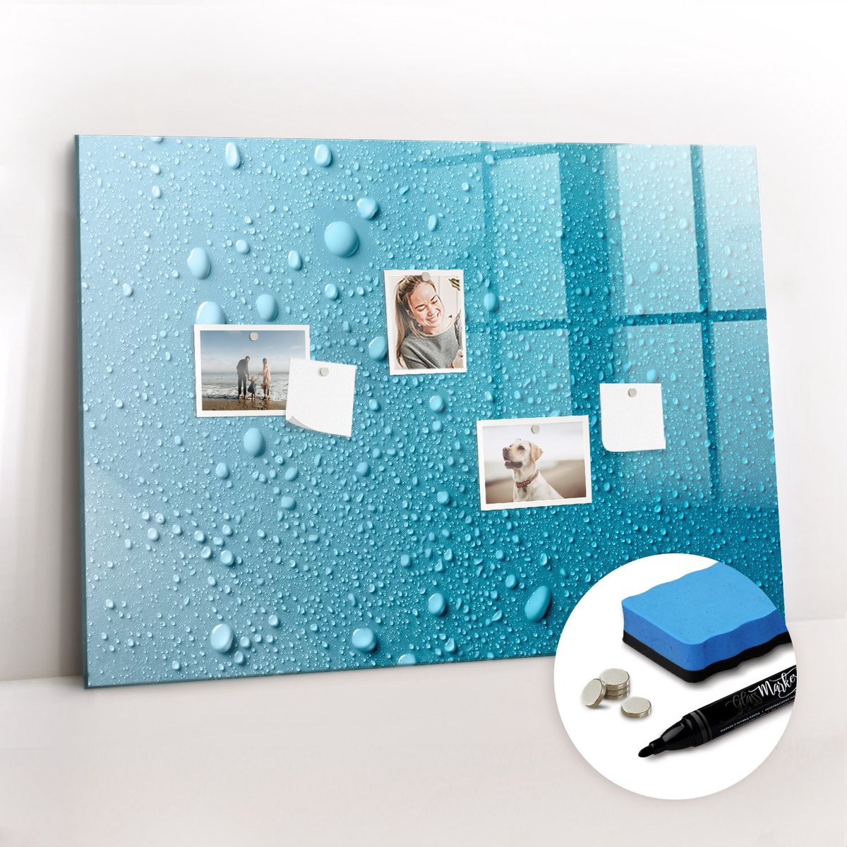 Tulup Whitebord - waterdruppels - 100 x 70 cm - Turkoois Magnetisch Bord Kind - Gratis 5 Sterke Magneten + Whiteboard Marker & Wisser - Organizer Muur - Magneetbord Design - Planning Muur