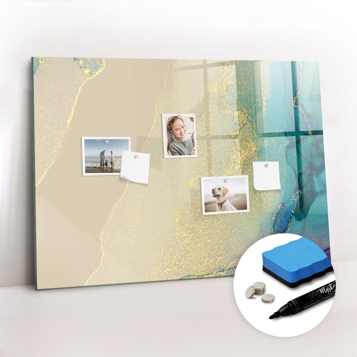 Tulup Whitebord - Kleurrijk marmer - 100 x 70 cm - Veelkleurig Magnetisch Bord - Gratis 5 Sterke Magneten + Whiteboard Marker & Wisser - Wanddecoratie Kantoor - Magnetisch Bord - Inspiratiebord Kantoor