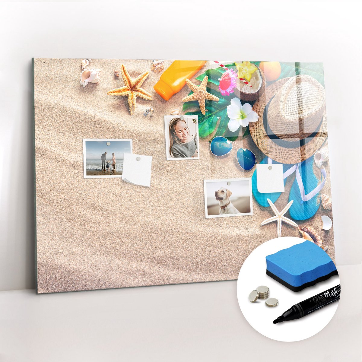 Tulup Whitebord - Zomeraccessoires - 100 x 70 cm - Veelkleurig Magneetbord Foto - Gratis 5 Sterke Magneten + Whiteboard Marker & Wisser - Wanddecoratie Kantoor - Magneetbord Keuken - Productiviteit Tools