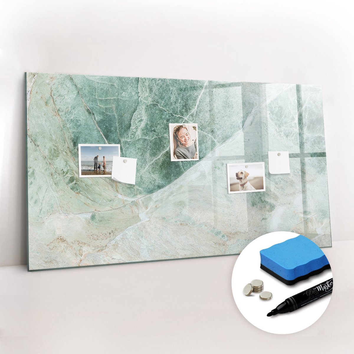 Tulup Whitebord - Marmeren oppervlak - 120 x 60 cm - Veelkleurig Memobord Magnetisch - Gratis 5 Sterke Magneten + Whiteboard Marker & Wisser - Moderne Wanddecoratie - Magnetisch Bord - Organiseer Je Bureau