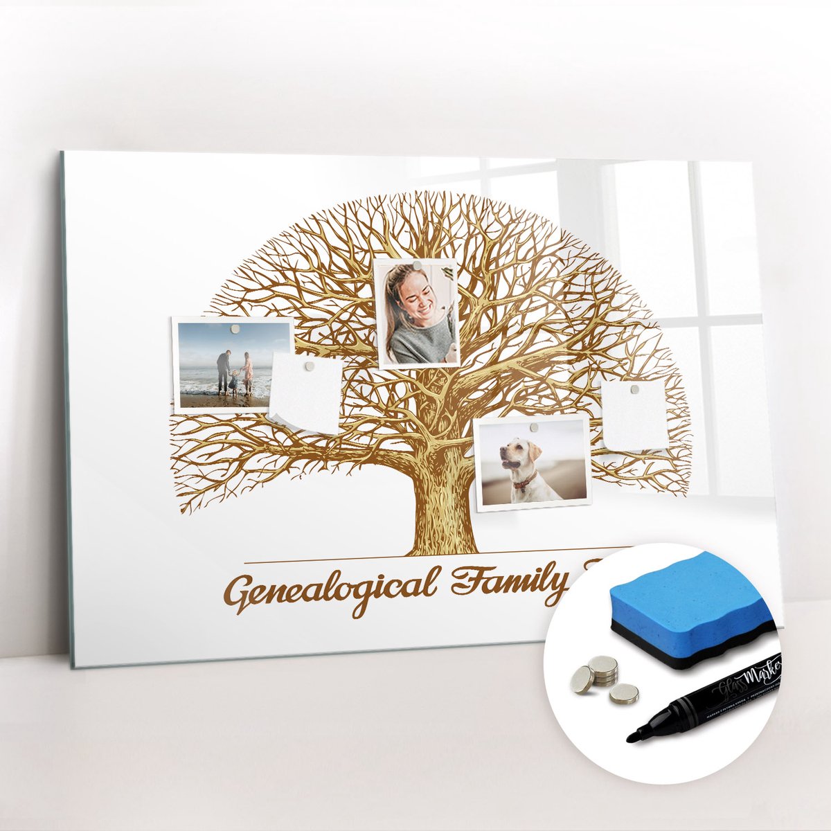 Tulup Whitebord - Oude stamboom - 90 x 60 cm - Wit Magnetisch Memobord - Gratis 5 Sterke Magneten + Whiteboard Marker & Wisser - Design Memobord - Magnetic Board - Inspiratiebord Kantoor