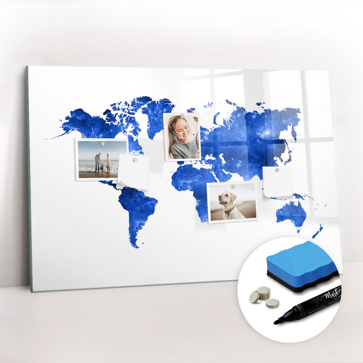 Tulup Whitebord - Ruimtewereldkaart - 90 x 60 cm - Blauw Memobord Magnetisch - Gratis 5 Sterke Magneten + Whiteboard Marker & Wisser - Wanddecoratie Kantoor - Memo Bord - Productiviteit Tools