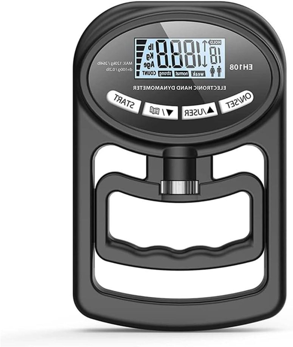 Handkrachtmeter - Grip trainer - Kracht meten - Geheugenrecord functie - 120 kg - Zwart