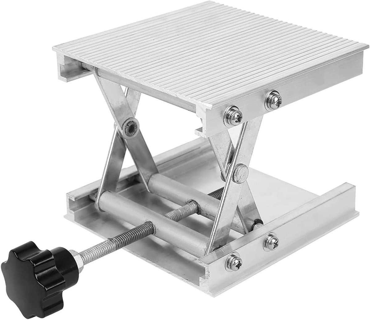 Heftafel Aluminiumlegering - Schaarlift Werkplatform - Laboratorium Experimenten - Handmatige Fijnafstelling - 100 x 100 Mm - Zilver