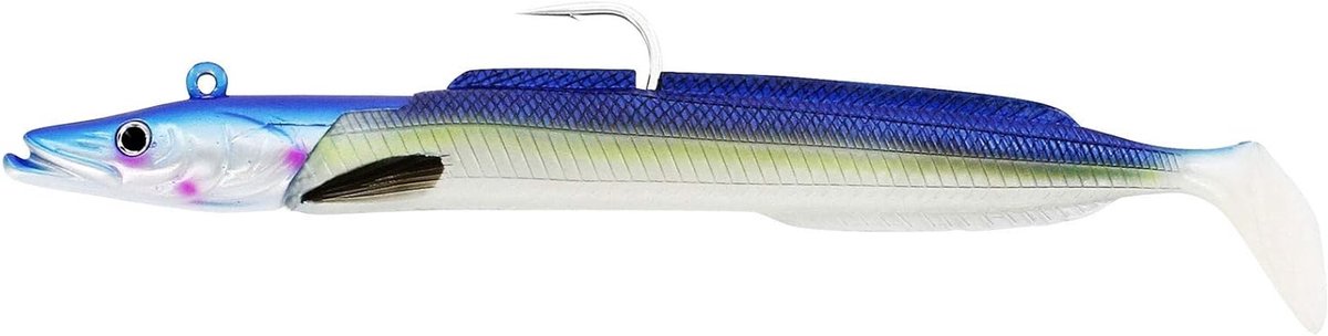 Jigkop met Rubberen Vissen - Kunstaas Set - Zeevissen - Actieve 3D Ogen - 23 cm 150 g - Blauw Parelmoer