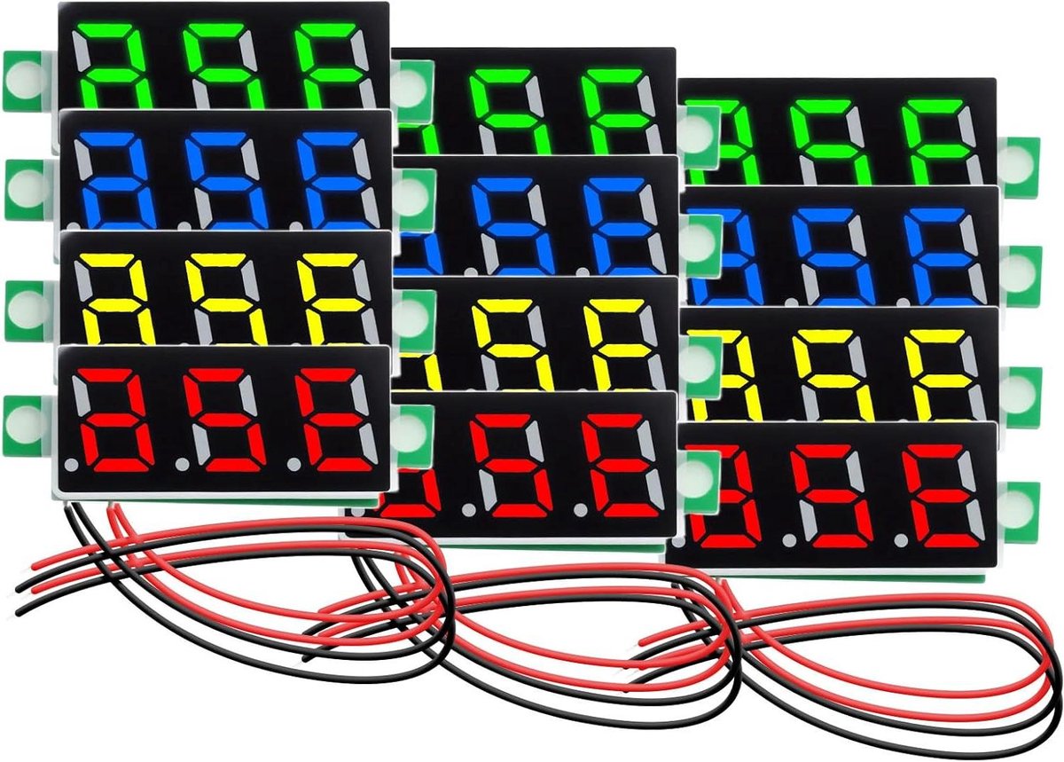 Digitale Voltmeter - Spanningsmeter LED - Spanning Meten - Compact Ontwerp - 028 inch - Rood Geel Groen Blauw