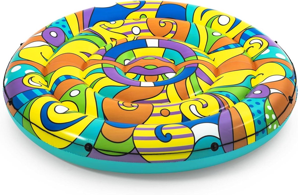 Opblaasbaar luchtbed - Zwemeiland luchtmatras - Zwemmen ontspannen - Pop Art design - 188 cm - Meerkleurig