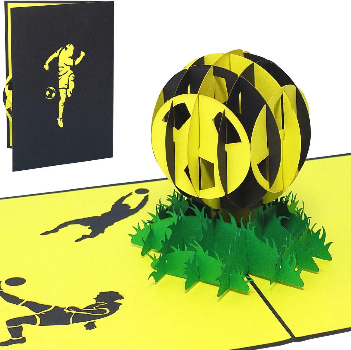 Pop-up Kaart Voetbal - 3D Wenskaart - Verjaardag Vieren - Handgemaakte 3D-kaart - 115 x 17 cm - Zwart Geel