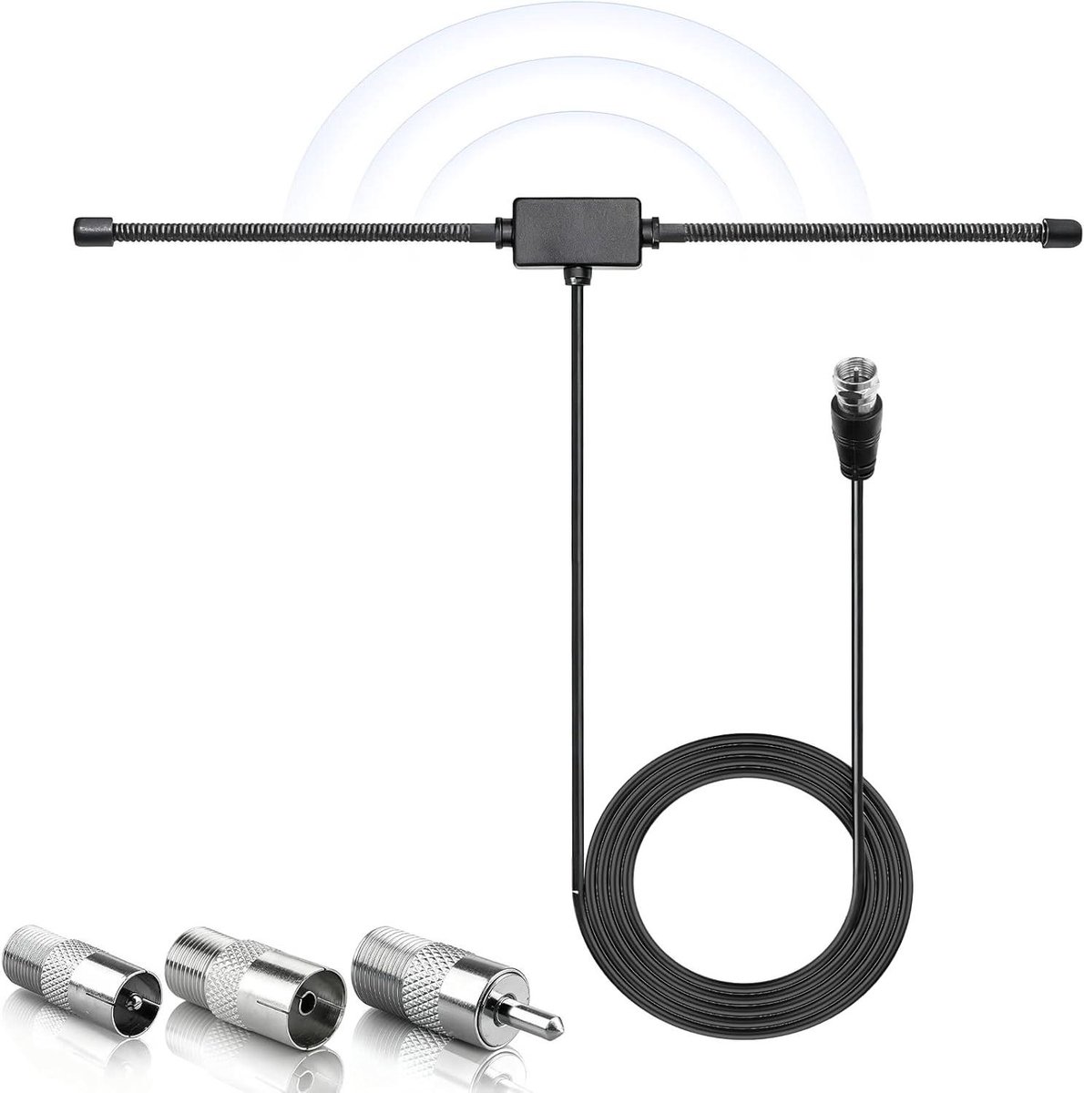 FM Radio Antenne - Dipoolantenne Radio - Muziek Ontvangen - Met F-stekker - 3 m kabel - Wit