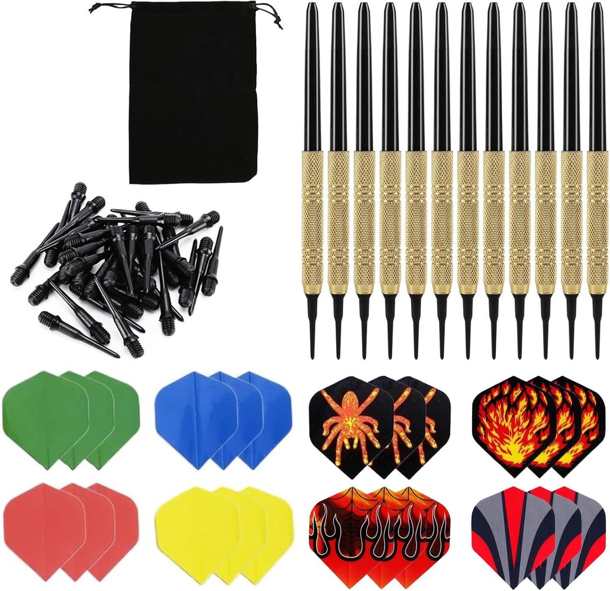 Dartpijlen Set - Zachte Dartpijlen - Darts Spelen - Met Extra Flights - 15 cm - Zwart