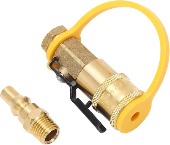Gas Snelkoppeling Adapter - Propaan Fitting - Gas Aansluiten - Met Afsluitklep - 1/4 Inch NPT - Messing — afbeelding 4