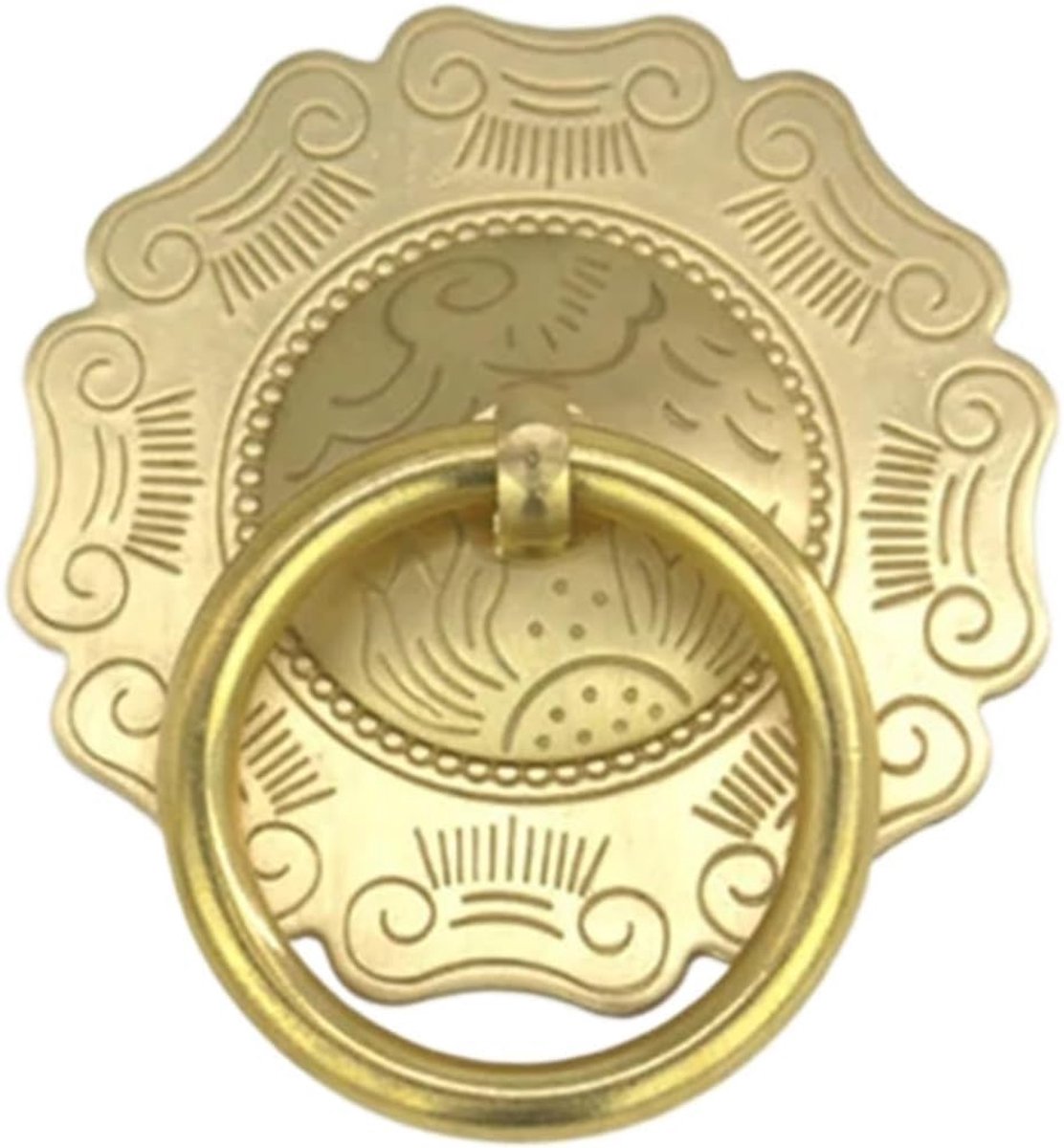 Deurklopper elegante antieke deurklopper messing handvat gravure decoratieve houten handgrepen knoppen ronde ring pull (Dia 5 cm messing kleur)