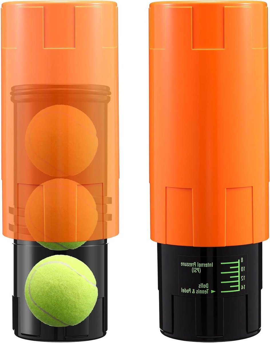 Tennisbal Pressurizer - Tennisbal Bewaarder - Ballen Fris Houden - Behoudt 14 Psi Druk - Houdt 3 Ballen - Oranje Zwart