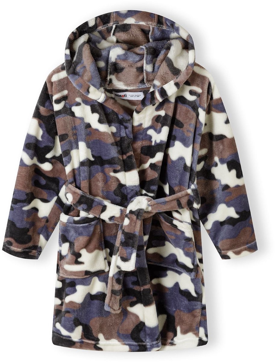 Minoti camouflage fleece badjas jongens - met capuchon