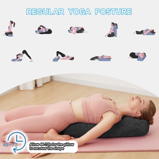 Yoga Bolster Kussen - Meditatiekussen Yogakussen - Rustgevende Yoga Oefenen - Rechthoekige Vorm - 33 cm - Zwart — afbeelding 3