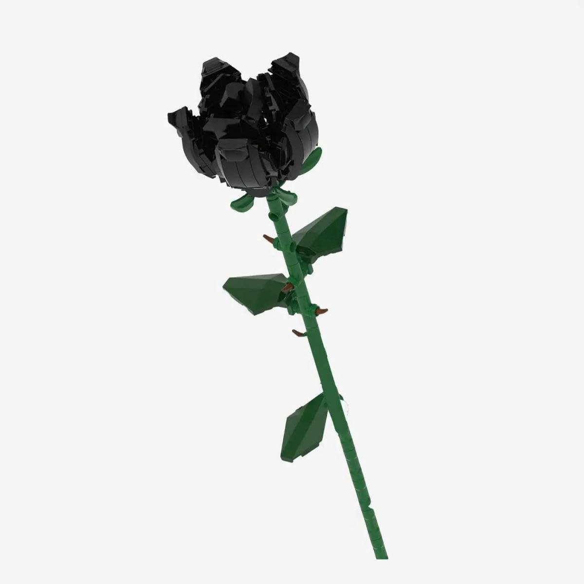Zwarte Roos Bouwset - Bloem Model Decoratie Bouwsteen - Decoratief Stuk Maken - Uniek Minimalistisch Ontwerp - 187 Onderdelen - Zwart