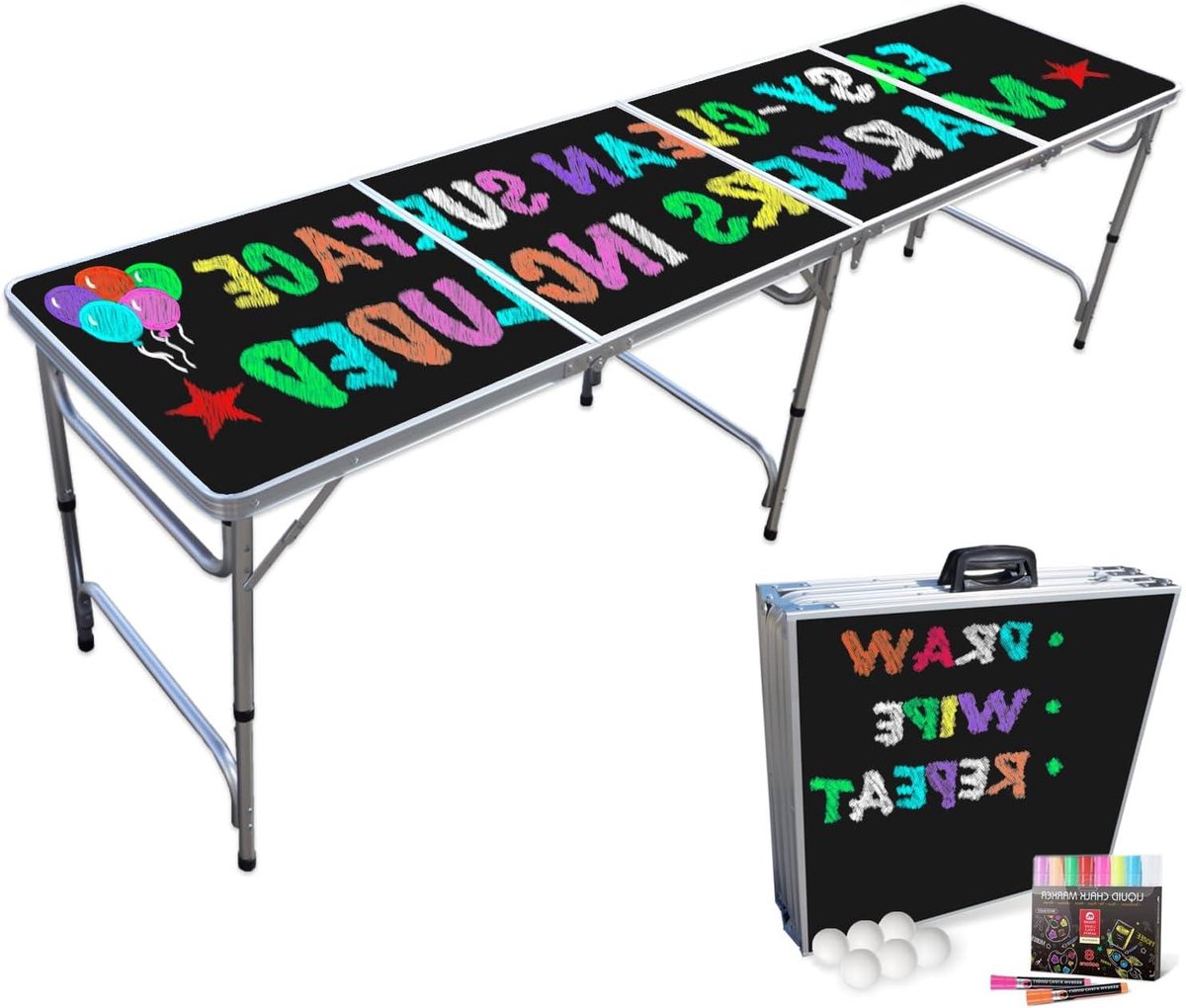 Feesttafel Opvouwbaar - Klaptafel Partytafel - Evenementen Organiseren - Uitwisbaar Krijtoppervlak - 8 voet - Zwart