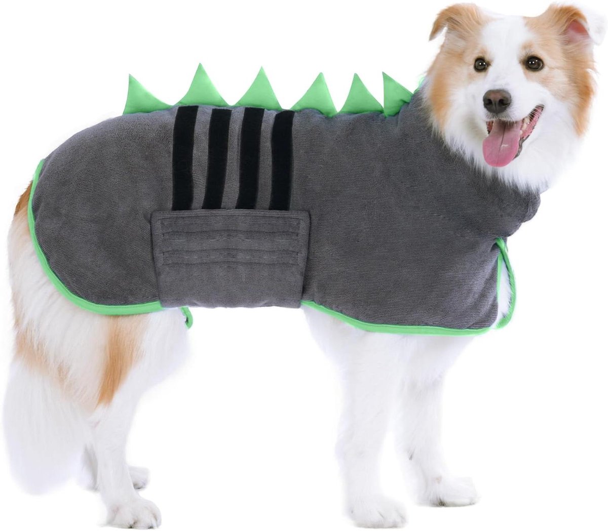 Honden Droogjas - Hondenbadjas Hondendeken - Hond Drogen - Dinosaurus Hoorn Design - S-XXL - Grijsgroen