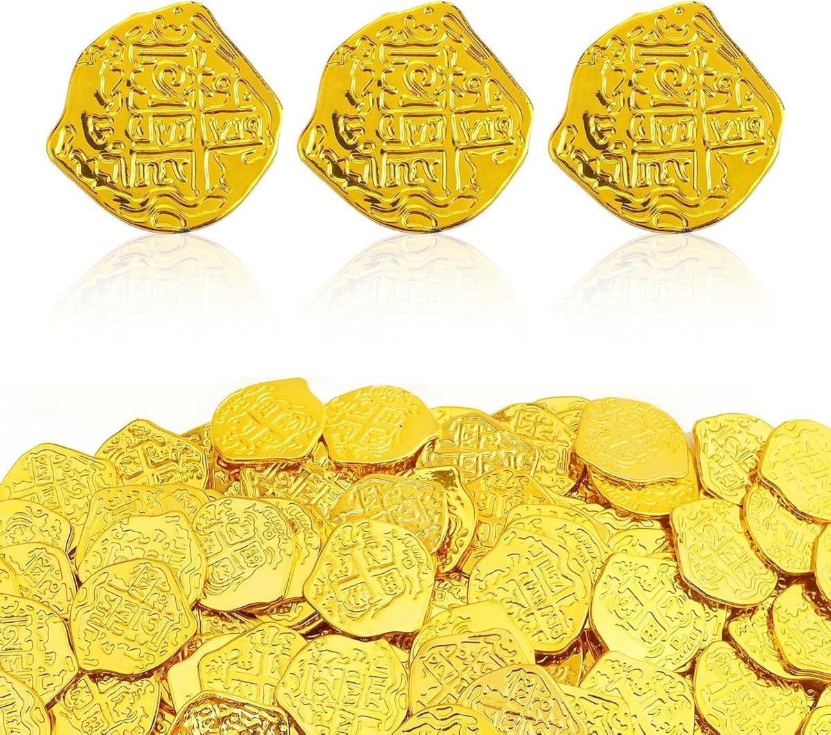 Gouden munten - Piratengeld taler - Kinderspel themafeest - Gedetailleerd piratenmotief - 100 stuks - Goud