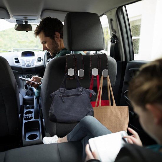 Autohaken Set - Stoelhaken Organizer - Auto Organiseren - Dubbele Leer Haken - 2 stuks - Zwart — afbeelding 4