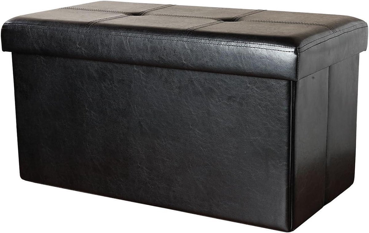 Opvouwbare Ottoman - Opbergbankje Voetenbank - Extra Zitplaats - Verborgen Opbergruimte - 76 x 40 cm - Zwart