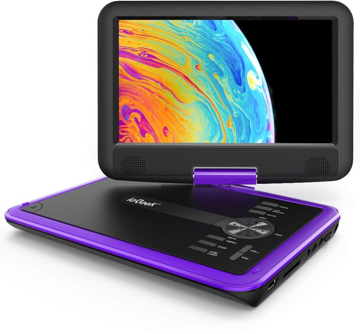 ieGeek Draagbare DVD Speler Auto - 11.5 Inch - 9,5 Inch Oogbeschermend Scherm - TV/USB/SD - Draaibaar Scherm - 5 Uur Oplaadbare Batterij - voor Kinderen en in de Auto - IK-902 - Paars