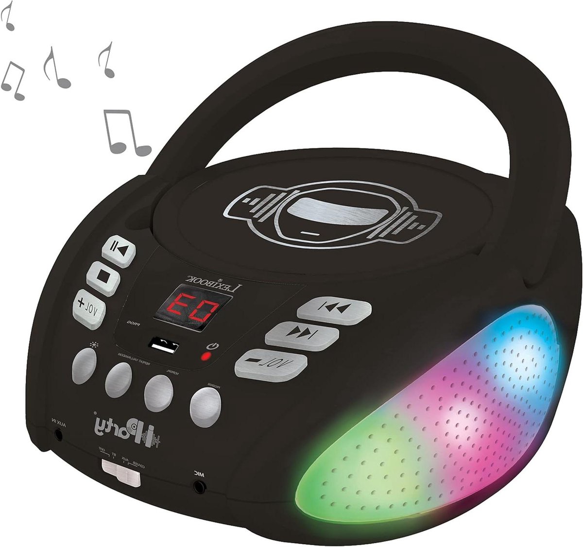 CD Speler Kinderen - Muziekspeler Draagbaar - Feestjes Animeren - Multicolour Lichteffecten - 3W x 2 Speakers - Zwart