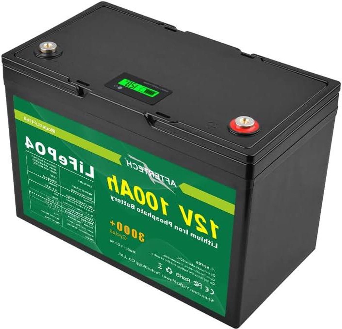 Oplaadbare Batterij - Lithium Fosfaat Accu - Energie Opslag - Geïntegreerd BMS - 100 Ah - Zwart