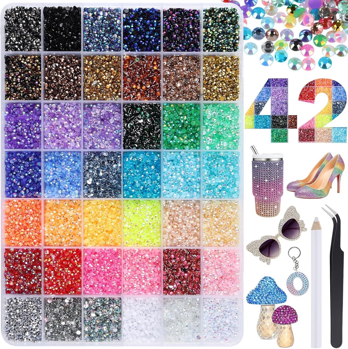 33000 Stuks Bedazzling Kit,42 Colors 3mm Rhinestones Bedazzling Kit voor DIY, Kleding, Schoenen en Nail Art