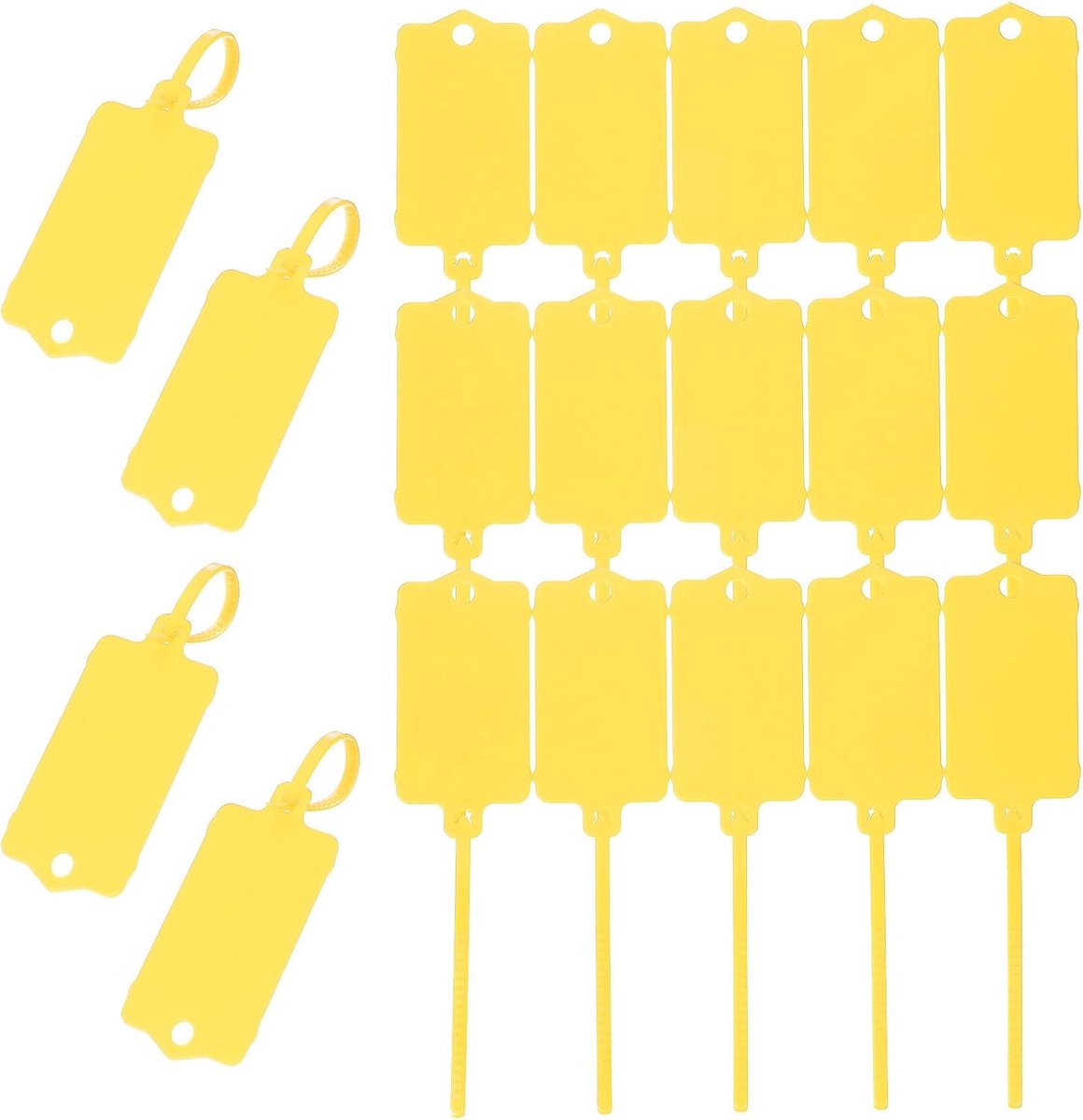 50 stuks plastic waterdichte blanco etiketten transport zegel tags sleutel opslag tags herbruikbare hangende tags voor bagagelabels, geel 6,3 x 3,7 cm