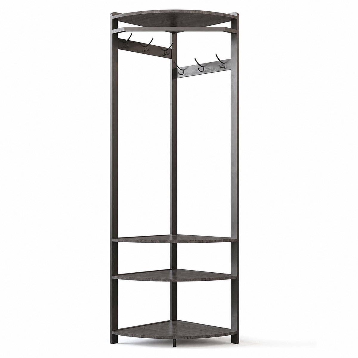 Sello! kapstok – schoenenrek – opbergplank – hoedenplank – 6 haken – 3 planken – L50 × B50 × H180 cm – zwart - houtkleur